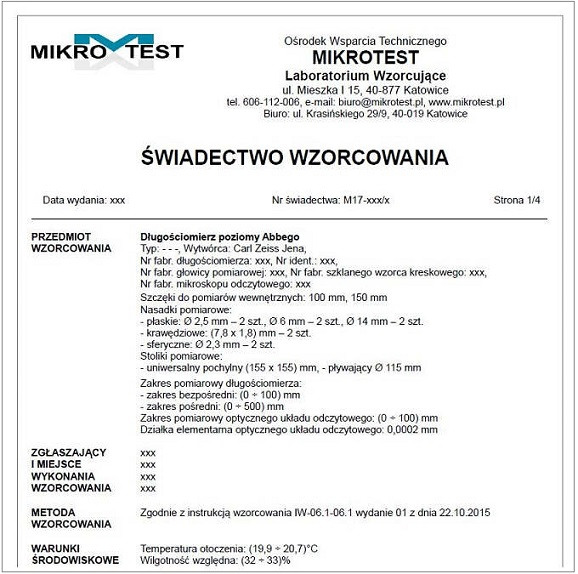 Wzorcowanie długościomierzy poziomych